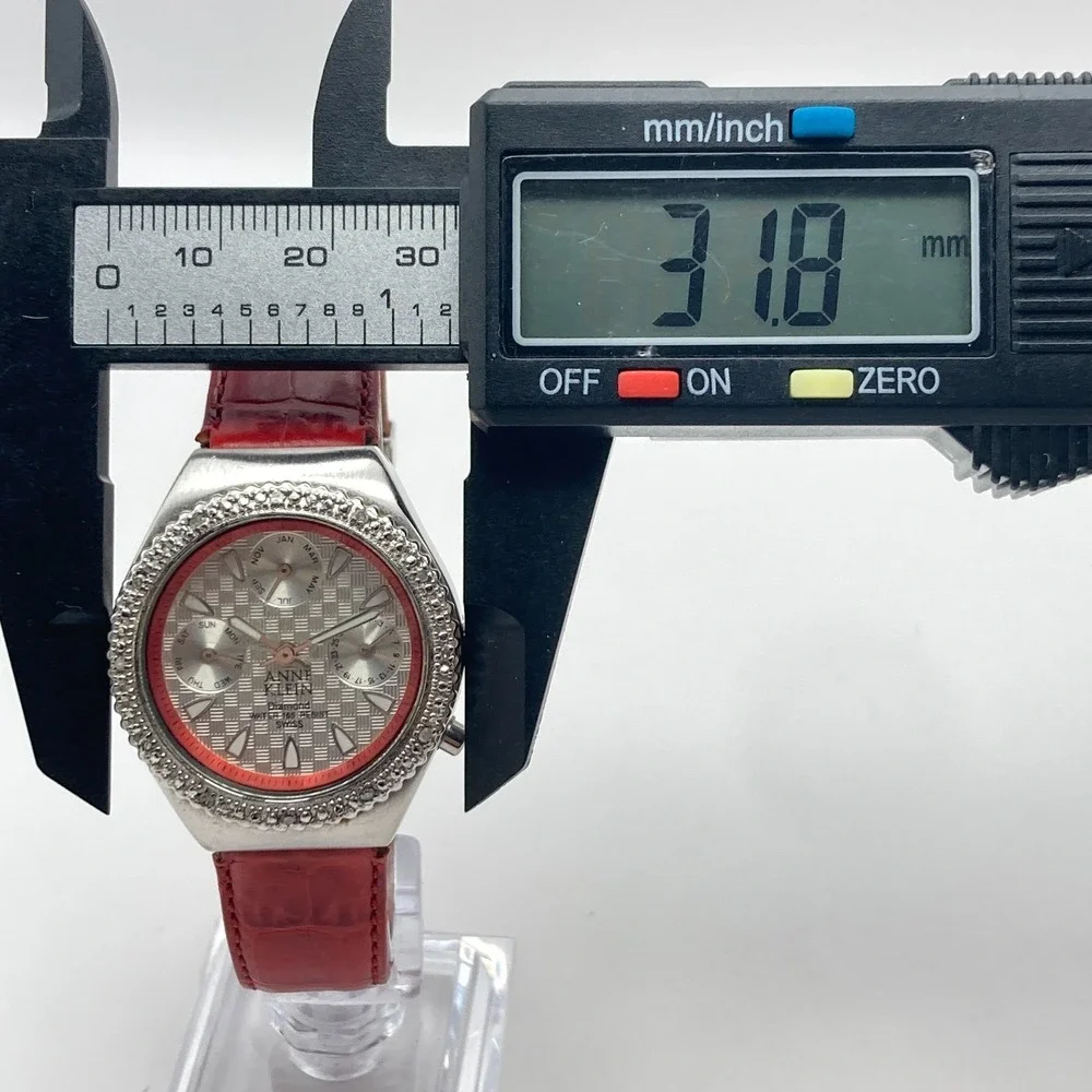 Anne Klein Diamond Women's Watch 32mm Silver Tone Swiss Month Red New Battery